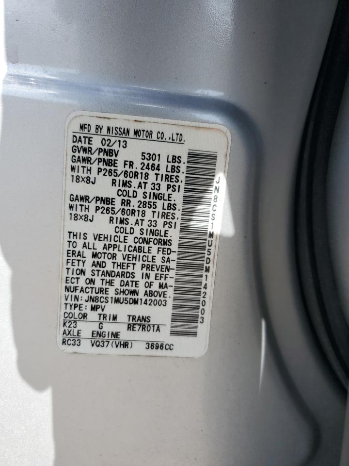 2013 Infiniti Fx37 VIN: JN8CS1MU5DM142003 Lot: 61746564