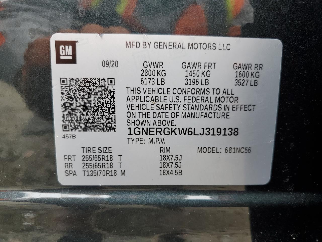 2020 Chevrolet Traverse Lt VIN: 1GNERGKW6LJ319138 Lot: 63249644