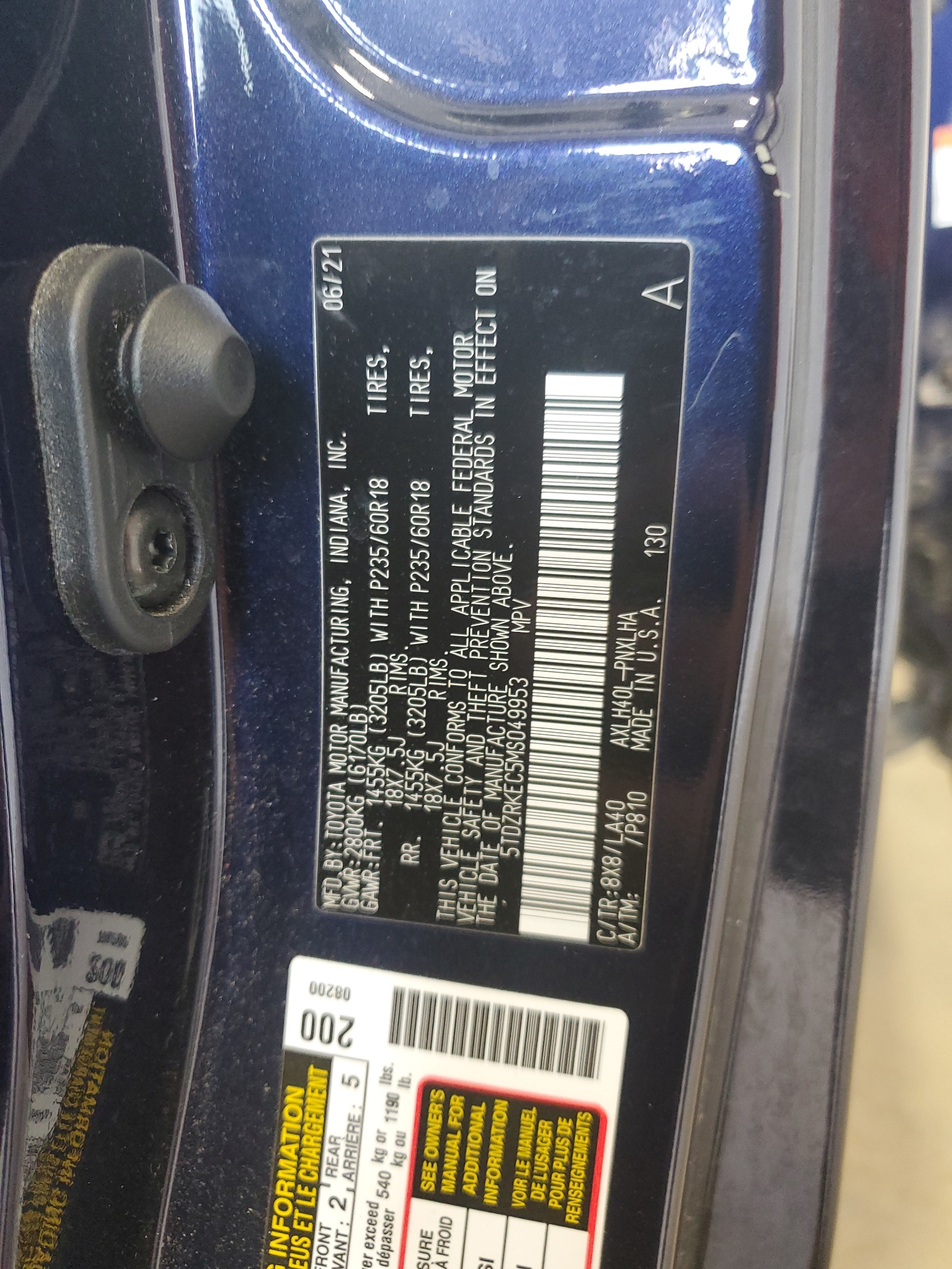 5TDZRKEC5MS049953 2021 Toyota Sienna Limited