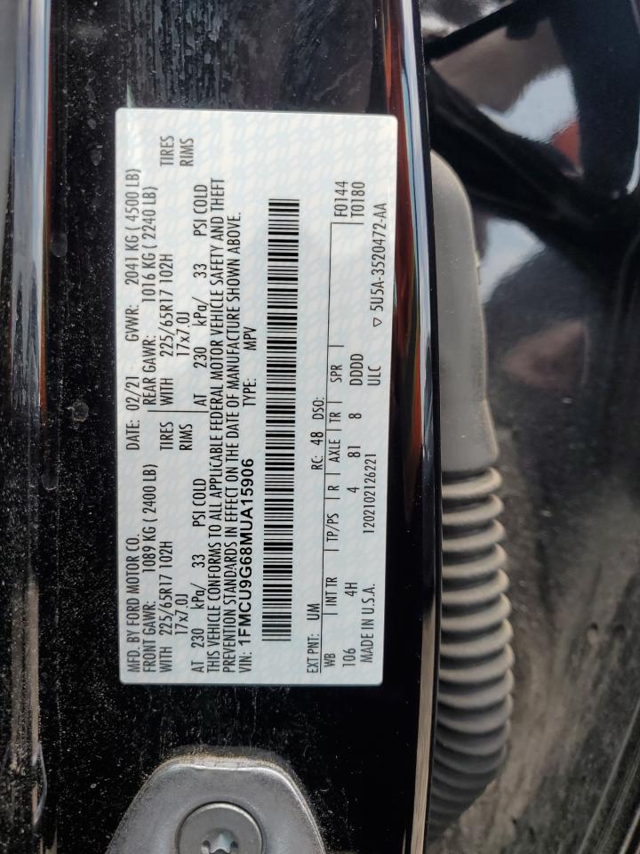 2021 Ford Escape Se VIN: 1FMCU9G68MUA15906 Lot: 65194964