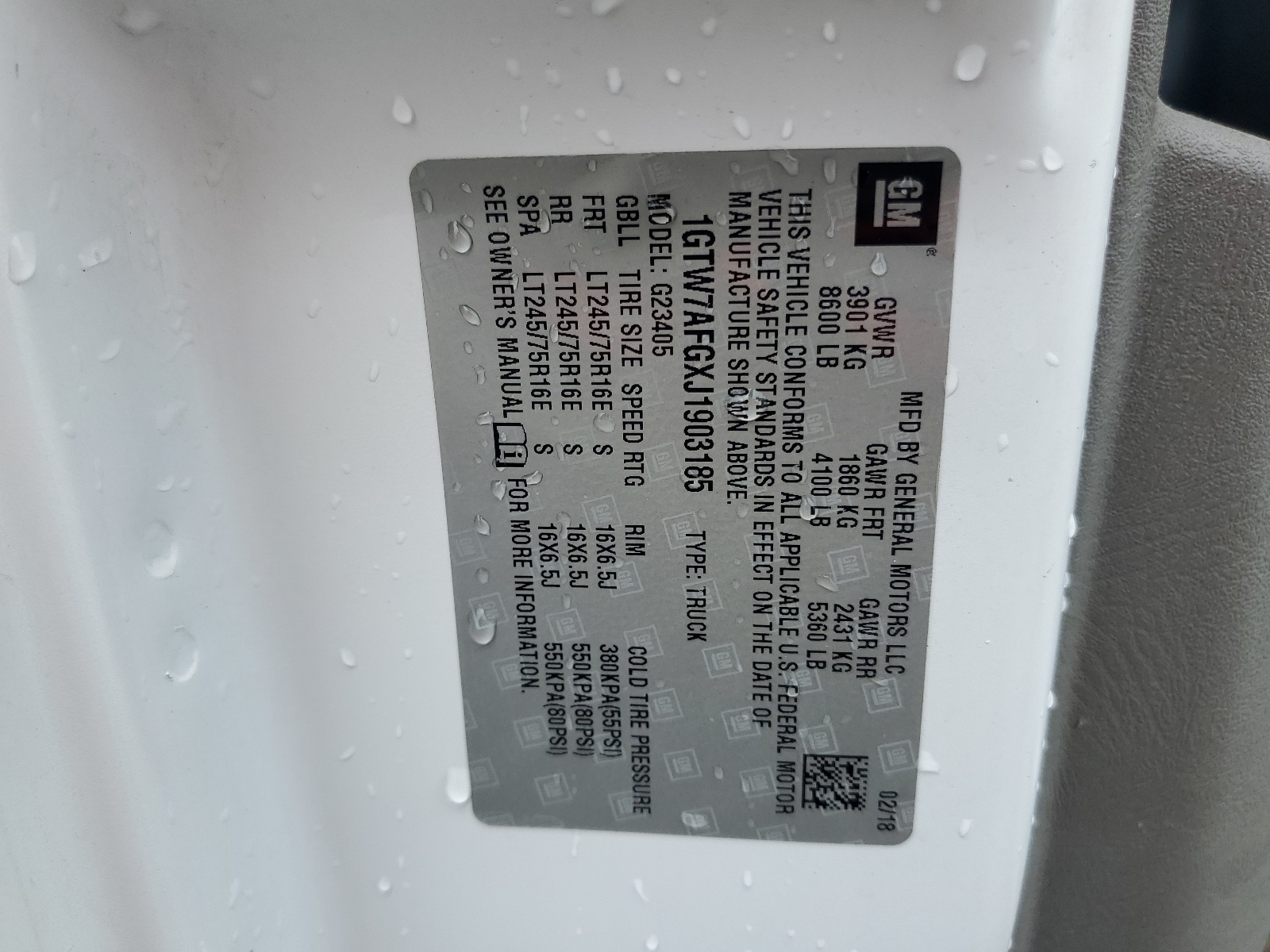 1GTW7AFGXJ1903185 2018 GMC Savana G2500