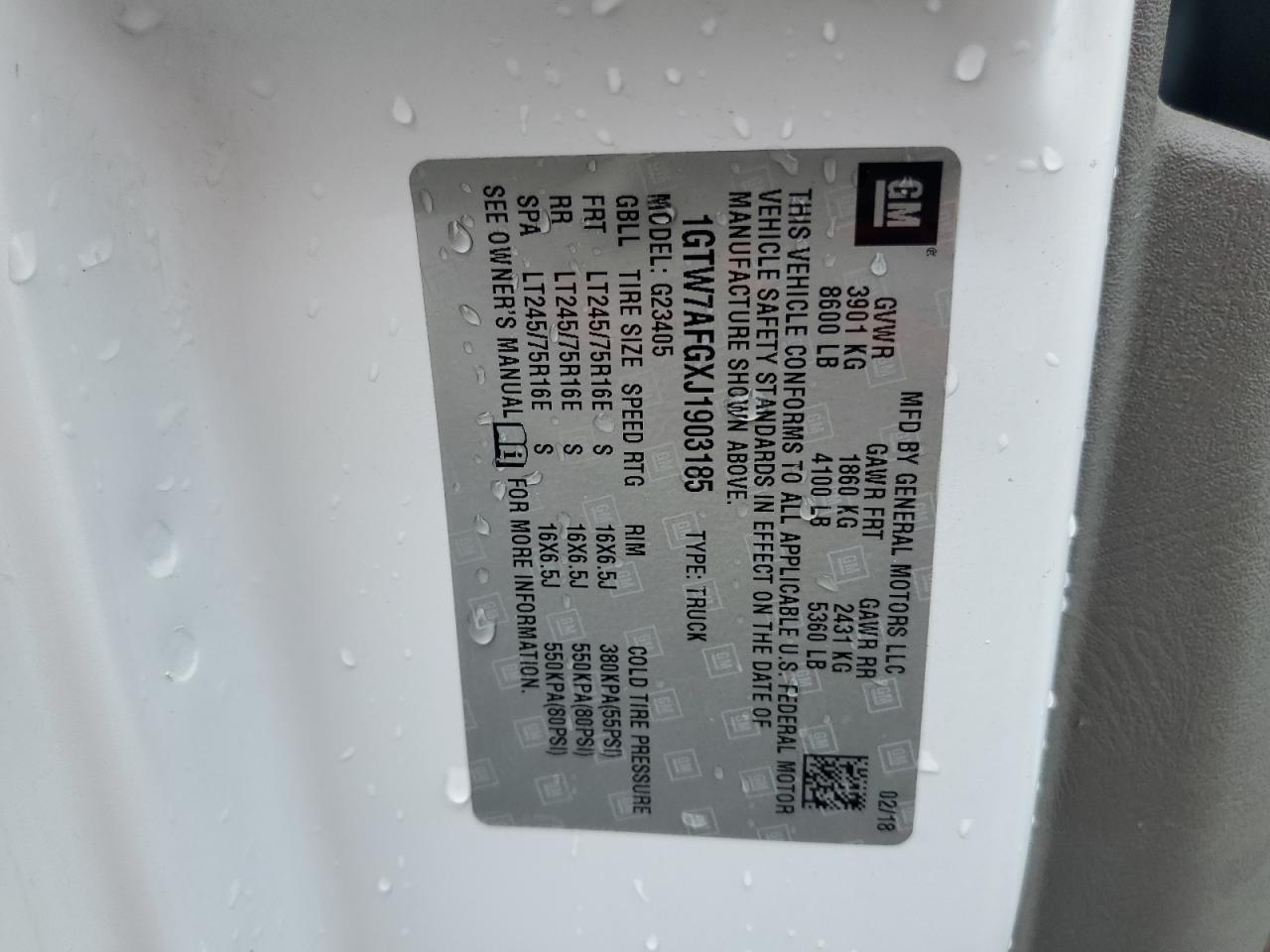 2018 GMC Savana G2500 VIN: 1GTW7AFGXJ1903185 Lot: 62269634