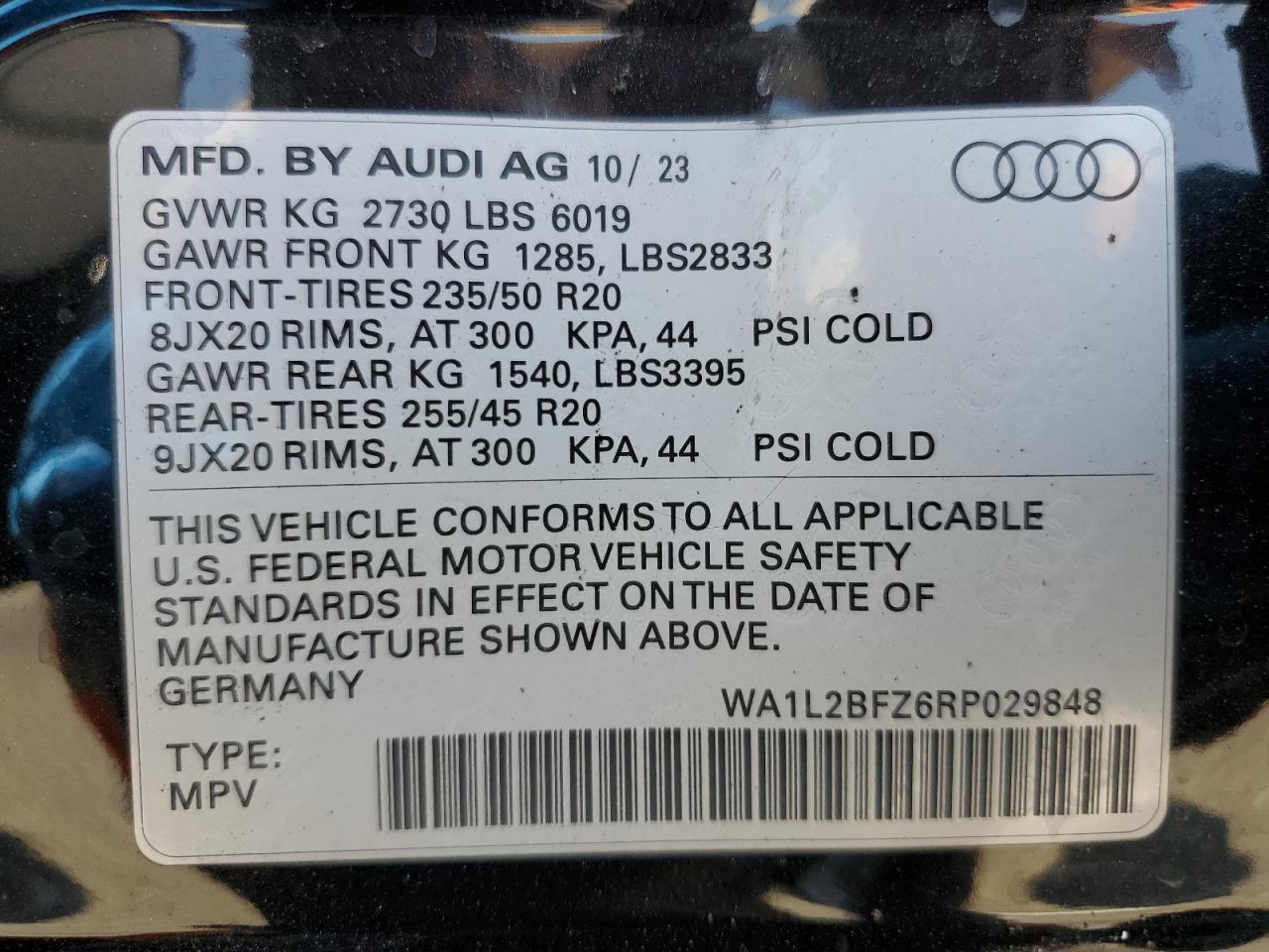 2024 Audi Q4 E-Tron Premium Plus VIN: WA1L2BFZ6RP029848 Lot: 64954434