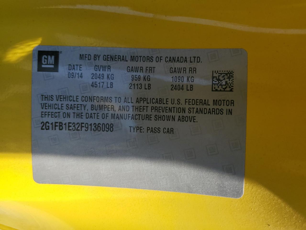 2G1FB1E32F9136098 2015 Chevrolet Camaro Ls 2G1FB1E32F9136098 2015 Chevrolet Camaro Ls
