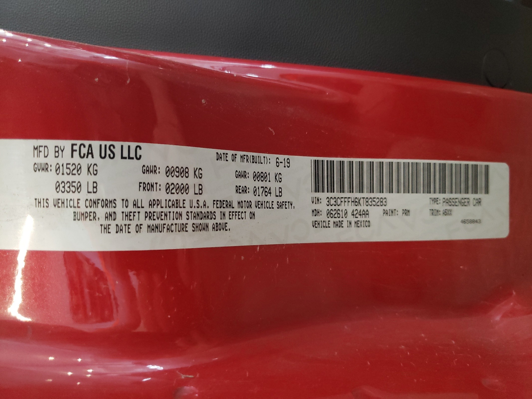 3C3CFFFH6KT835283 2019 Fiat 500 Abarth