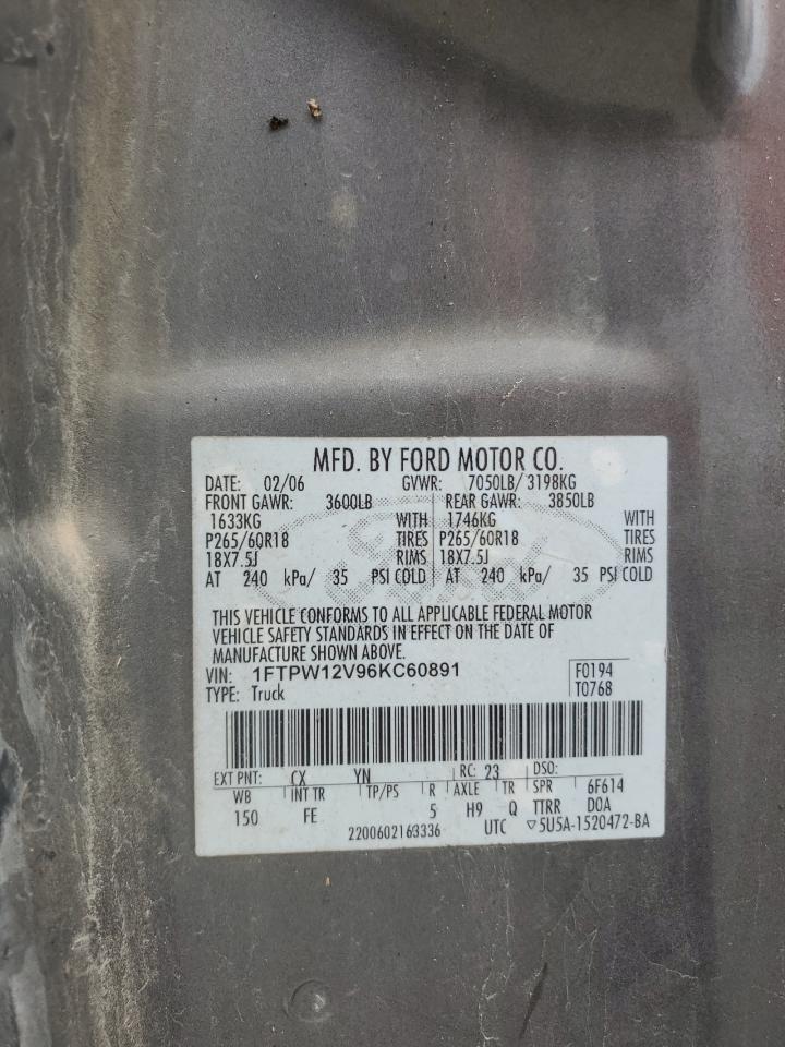 2006 Ford F150 Supercrew VIN: 1FTPW12V96KC60891 Lot: 64756624
