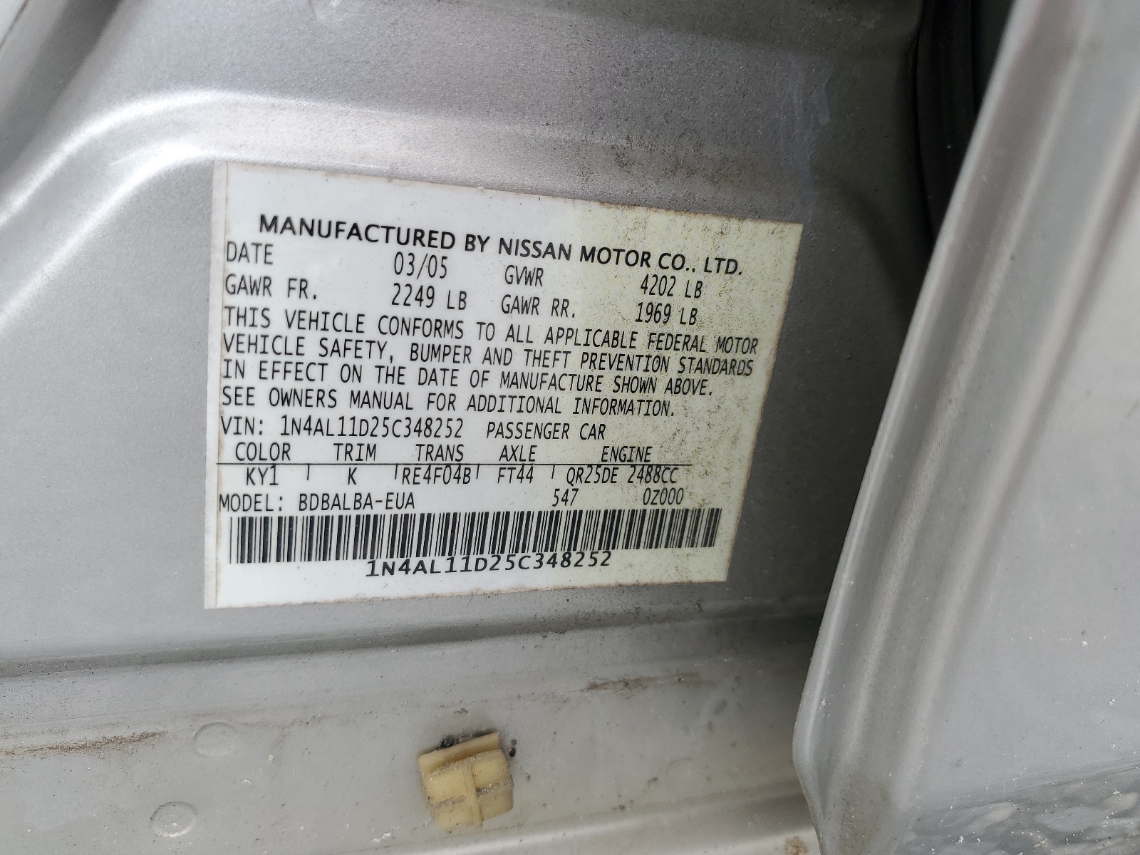 1N4AL11D25C348252 2005 Nissan Altima S