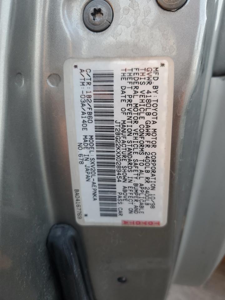 1999 Toyota Camry Le VIN: JT2BG22KXX0289454 Lot: 62495944