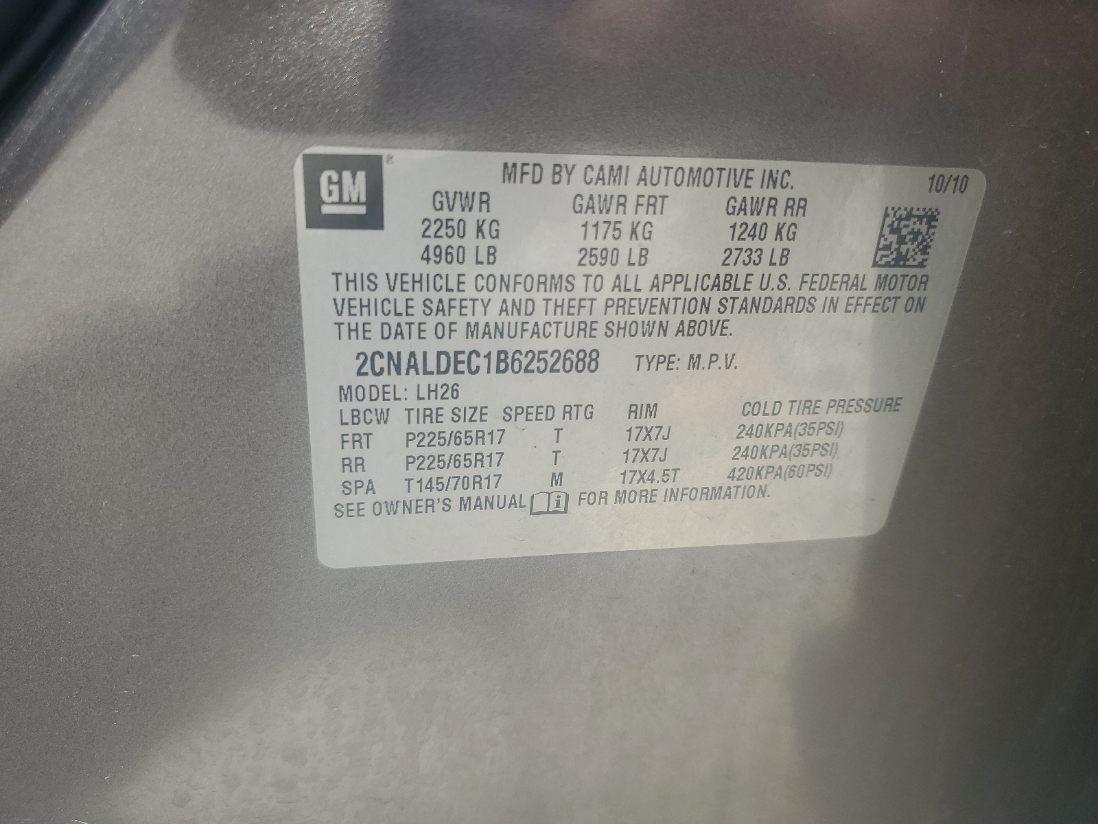 2CNALDEC1B6252688 2011 Chevrolet Equinox Lt