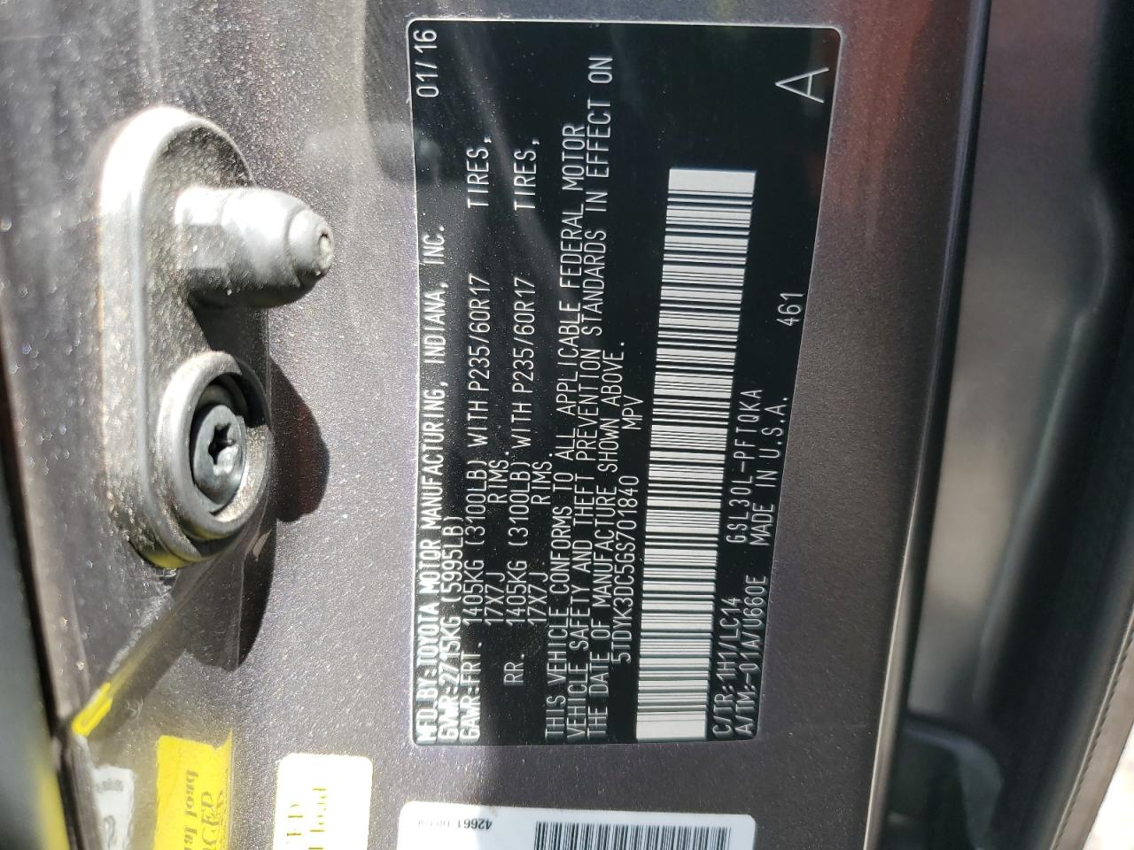 5TDYK3DC5GS701840 2016 Toyota Sienna Xle