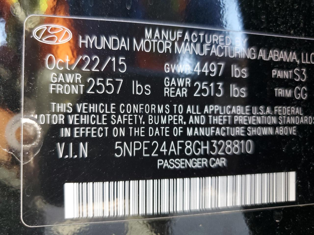 2016 Hyundai Sonata Se VIN: 5NPE24AF8GH328810 Lot: 43447996
