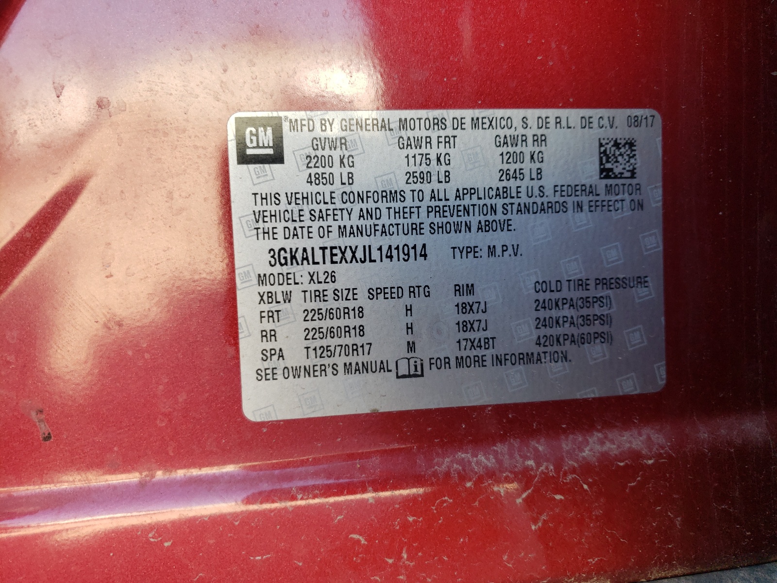 3GKALTEXXJL141914 2018 GMC Terrain Sle