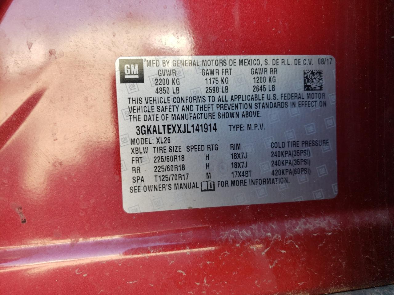 2018 GMC Terrain Sle VIN: 3GKALTEXXJL141914 Lot: 62661224