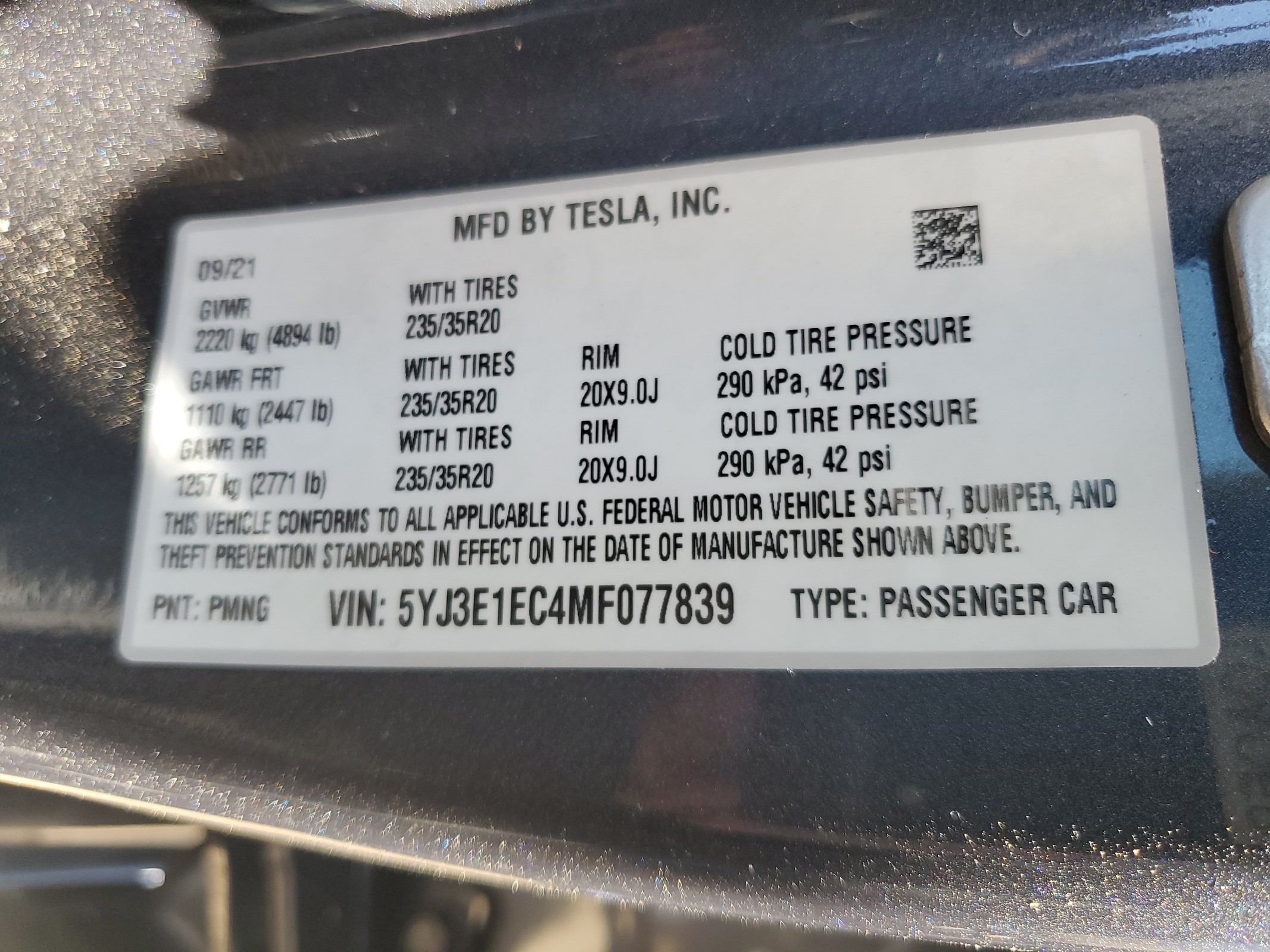 5YJ3E1EC4MF077839 2021 Tesla Model 3