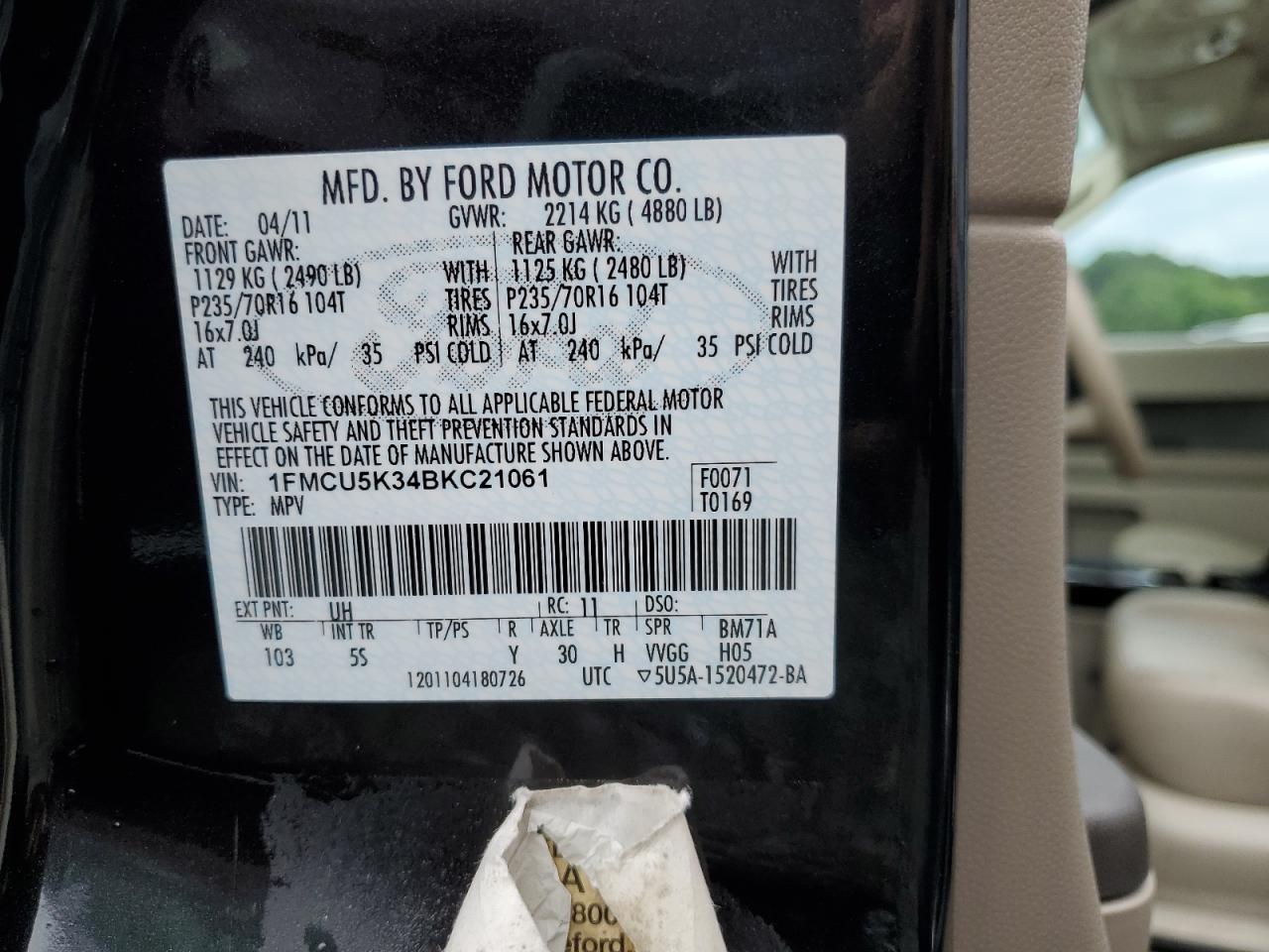 2011 Ford Escape Hybrid VIN: 1FMCU5K34BKC21061 Lot: 63639634