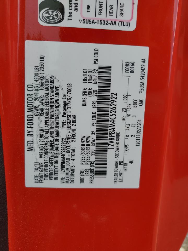 2012 Ford Mustang VIN: 1ZVBP8AM4C5262922 Lot: 64835114