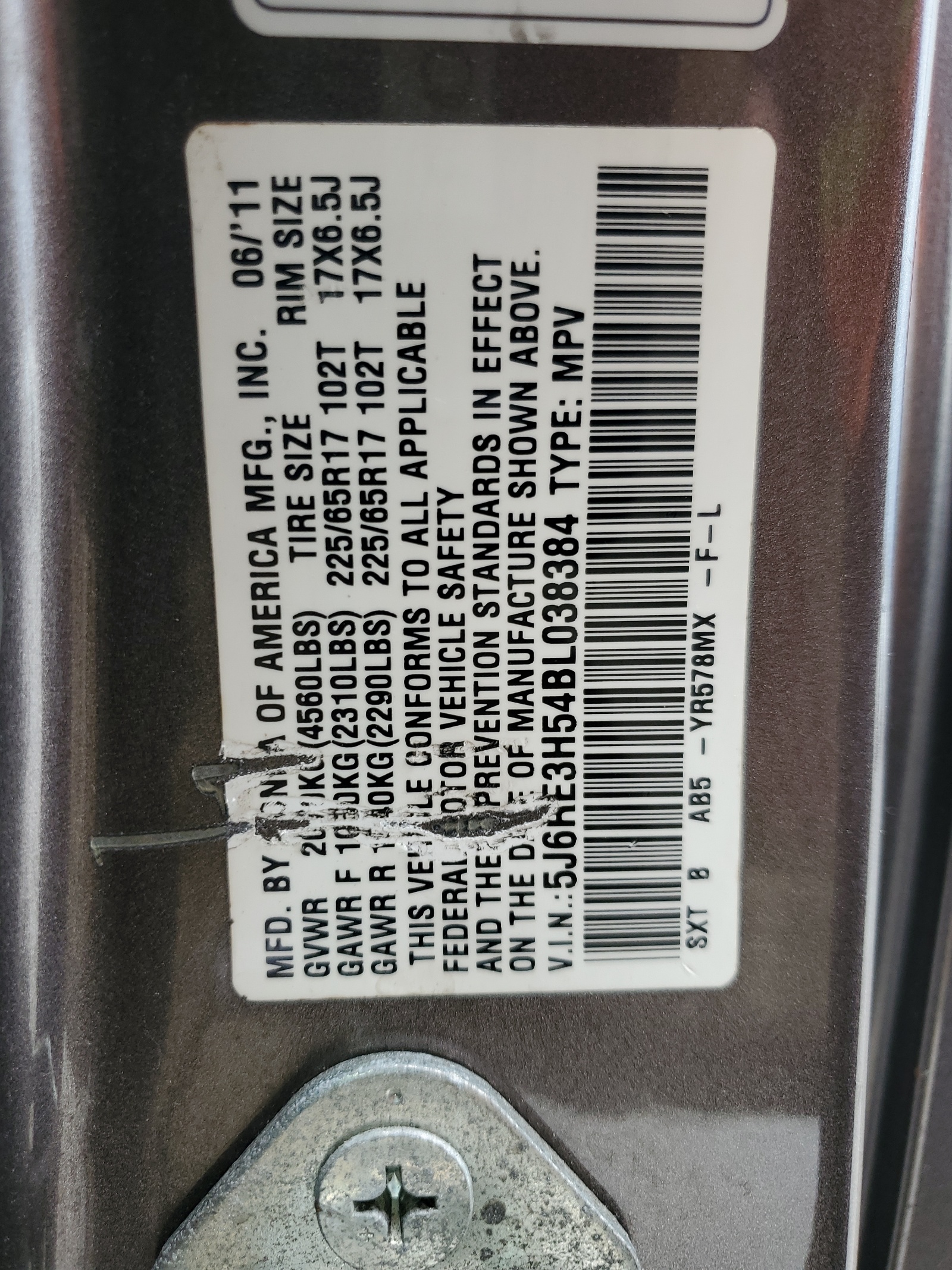 5J6RE3H54BL038384 2011 Honda Cr-V Ex