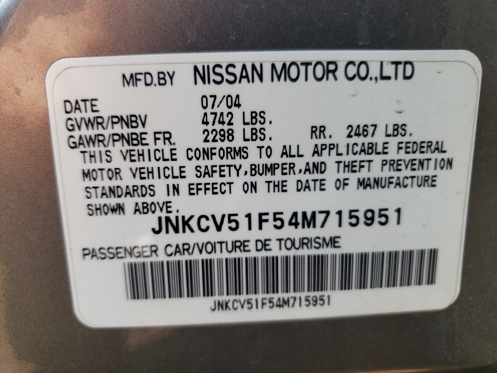 JNKCV51F54M715951 2004 Infiniti G35