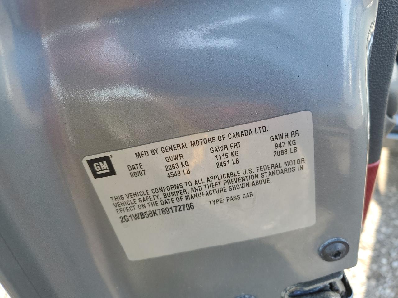 2008 Chevrolet Impala Ls VIN: 2G1WB58K789172706 Lot: 62258144