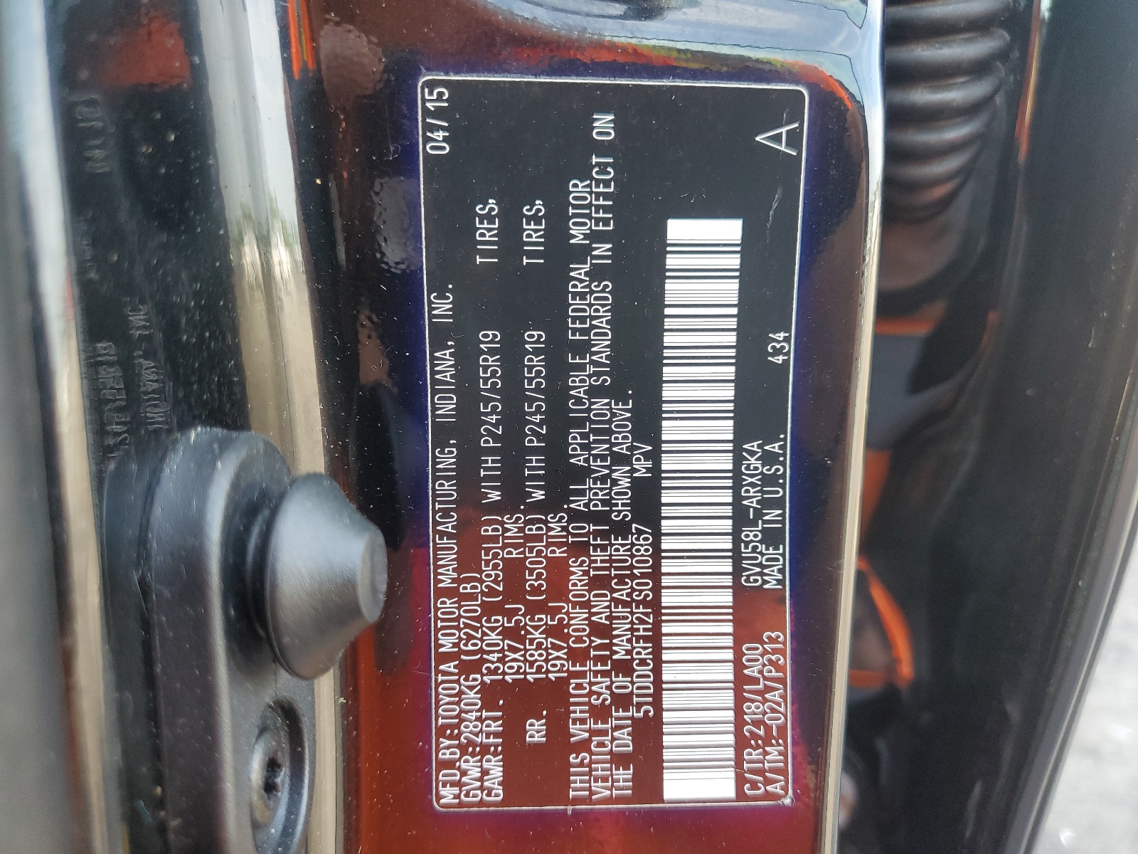 5TDDCRFH2FS010867 2015 Toyota Highlander Hybrid Limited