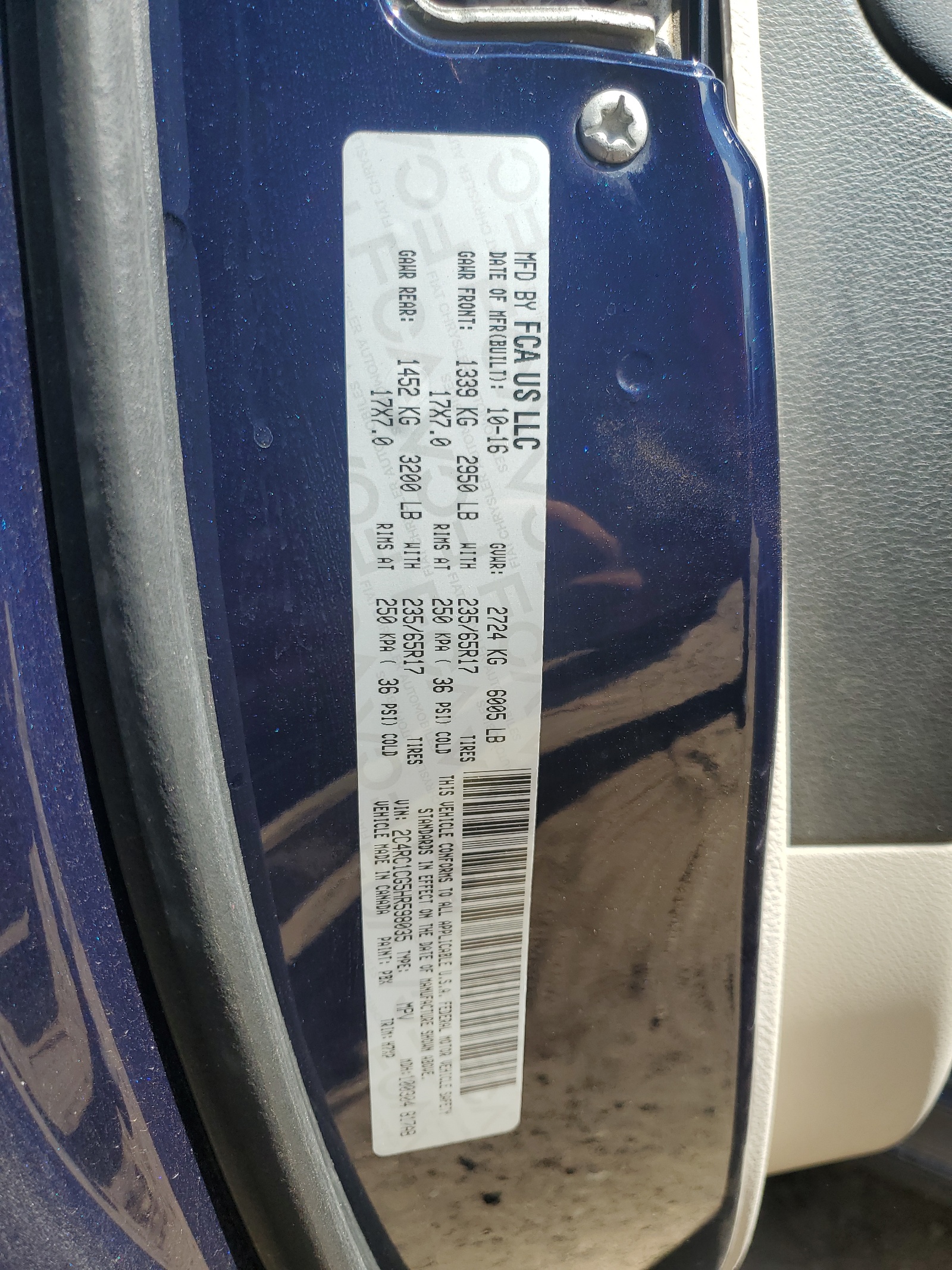 2C4RC1CG5HR598035 2017 Chrysler Pacifica Lx