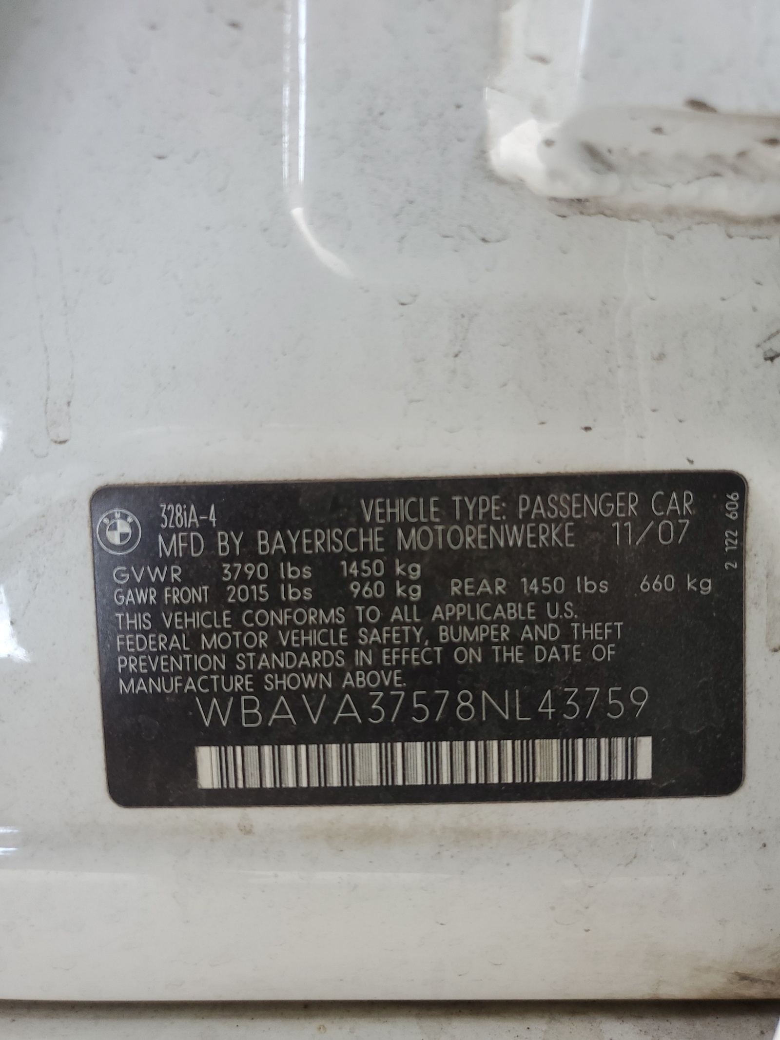 WBAVA37578NL43759 2008 BMW 328 I