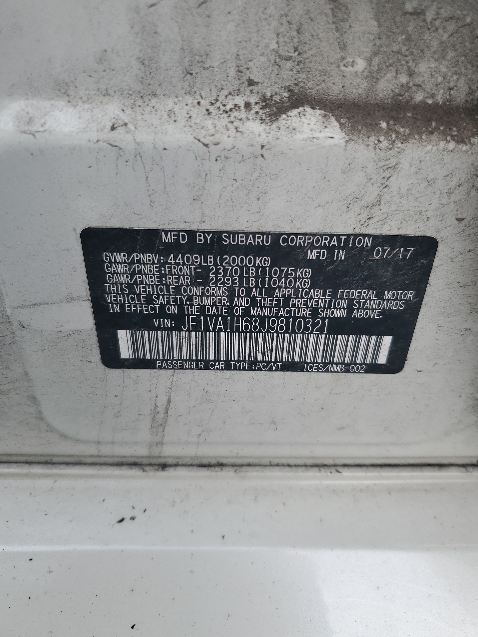 JF1VA1H68J9810321 2018 Subaru Wrx Limited