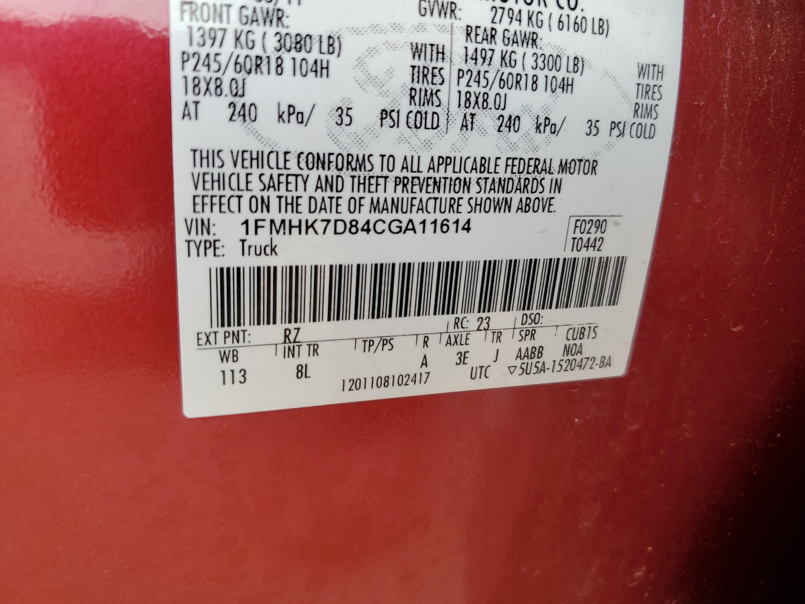 1FMHK7D84CGA11614 2012 Ford Explorer Xlt