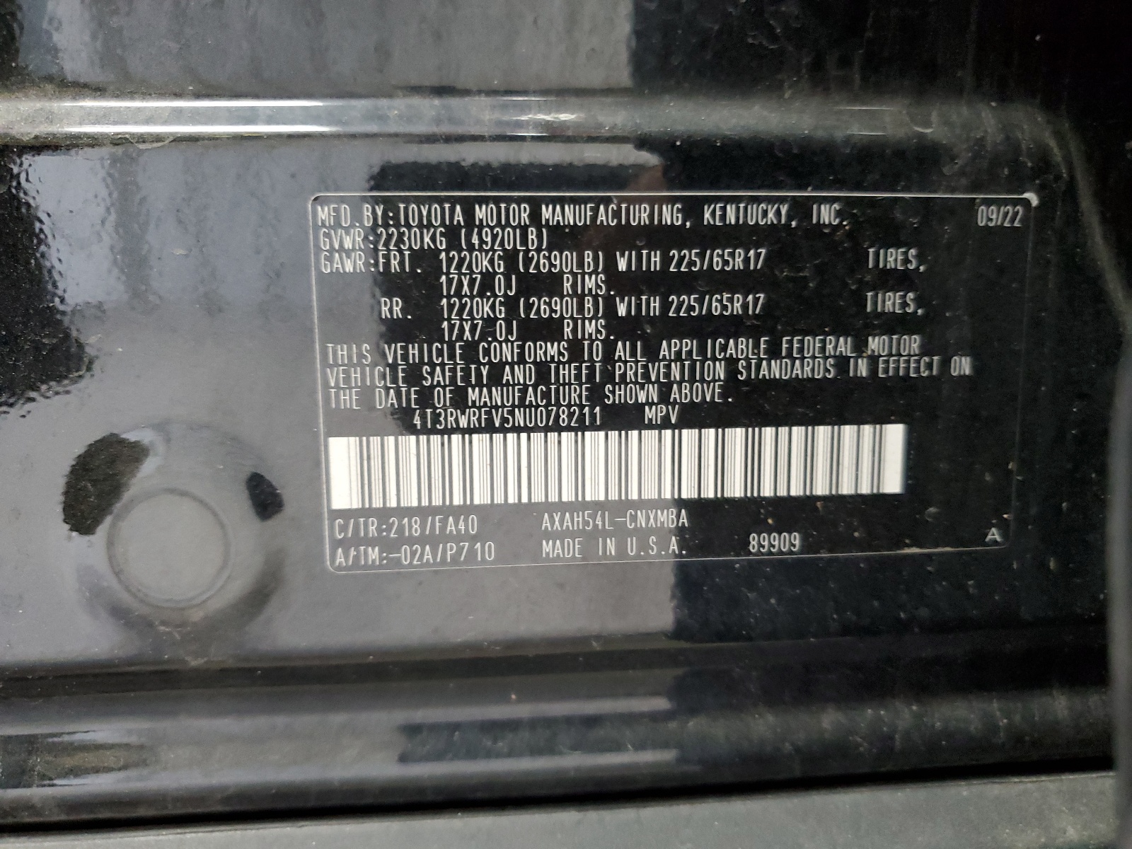 4T3RWRFV5NU078211 2022 Toyota Rav4 Xle