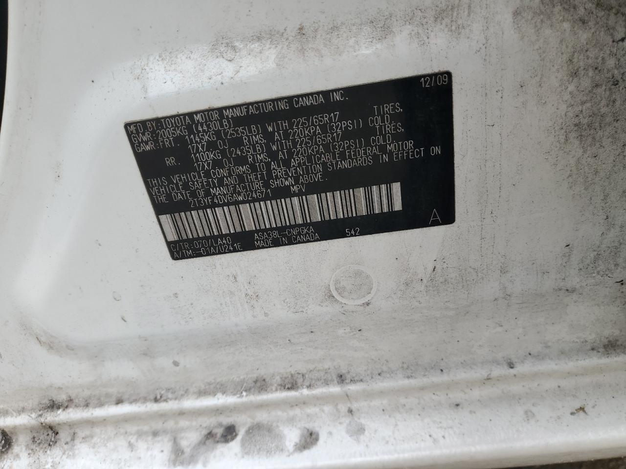 2010 Toyota Rav4 Limited VIN: 2T3YF4DV6AW024671 Lot: 63253904