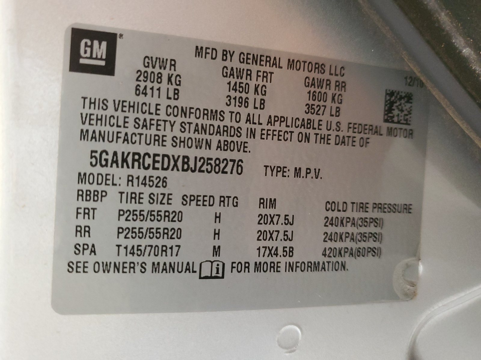 5GAKRCEDXBJ258276 2011 Buick Enclave Cxl