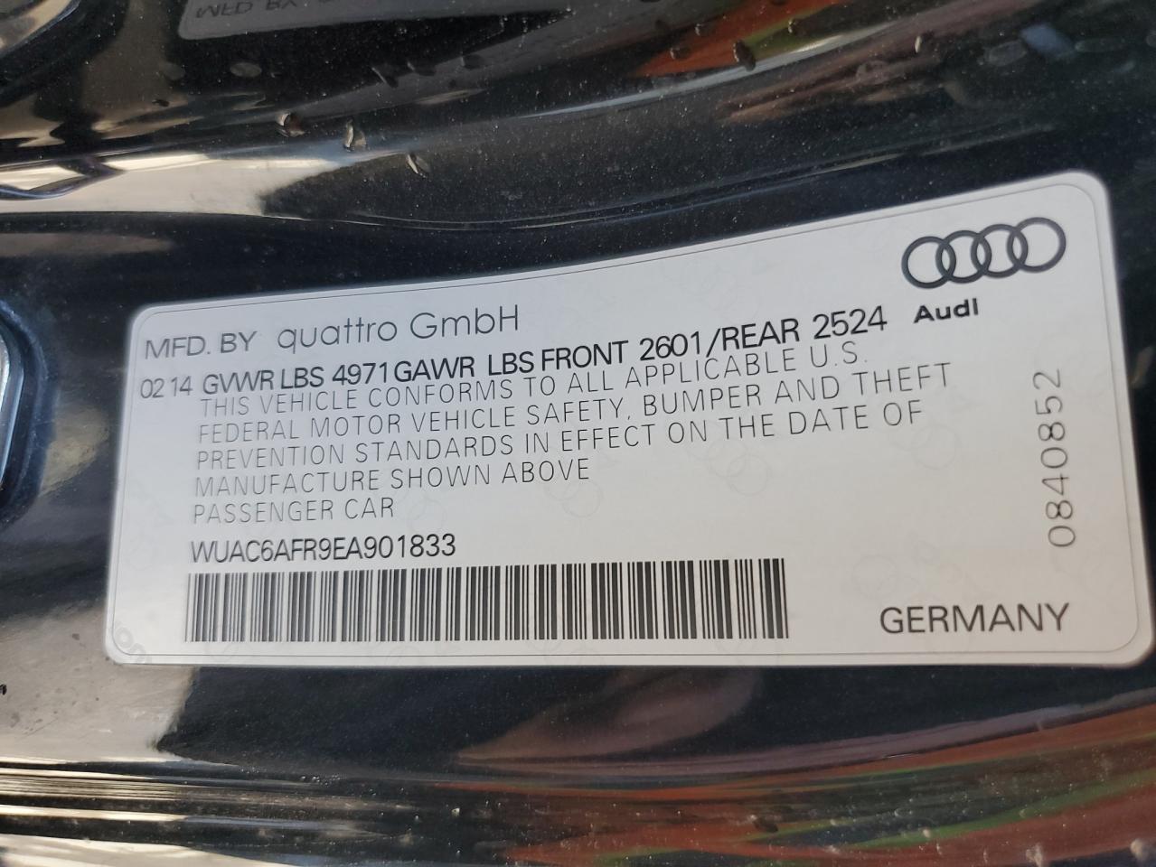 WUAC6AFR9EA901833 2014 Audi Rs5