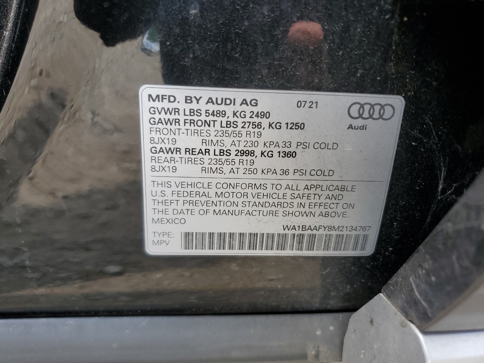 WA1BAAFY8M2134767 2021 Audi Q5 Premium Plus