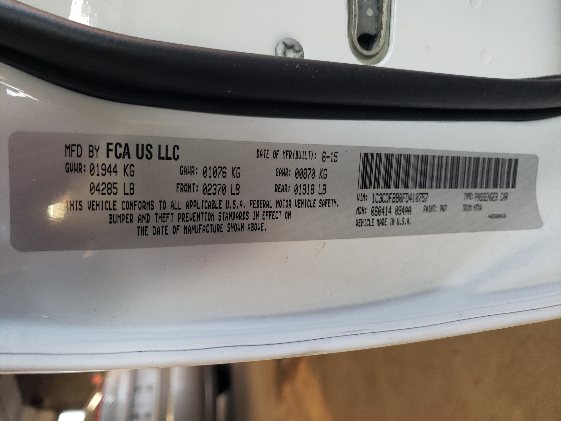 1C3CDFBB0FD410757 2015 Dodge Dart Sxt