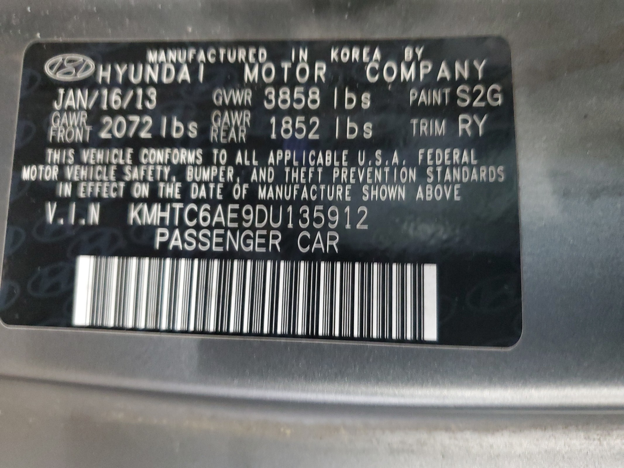 2013 Hyundai Veloster Turbo vin: KMHTC6AE9DU135912