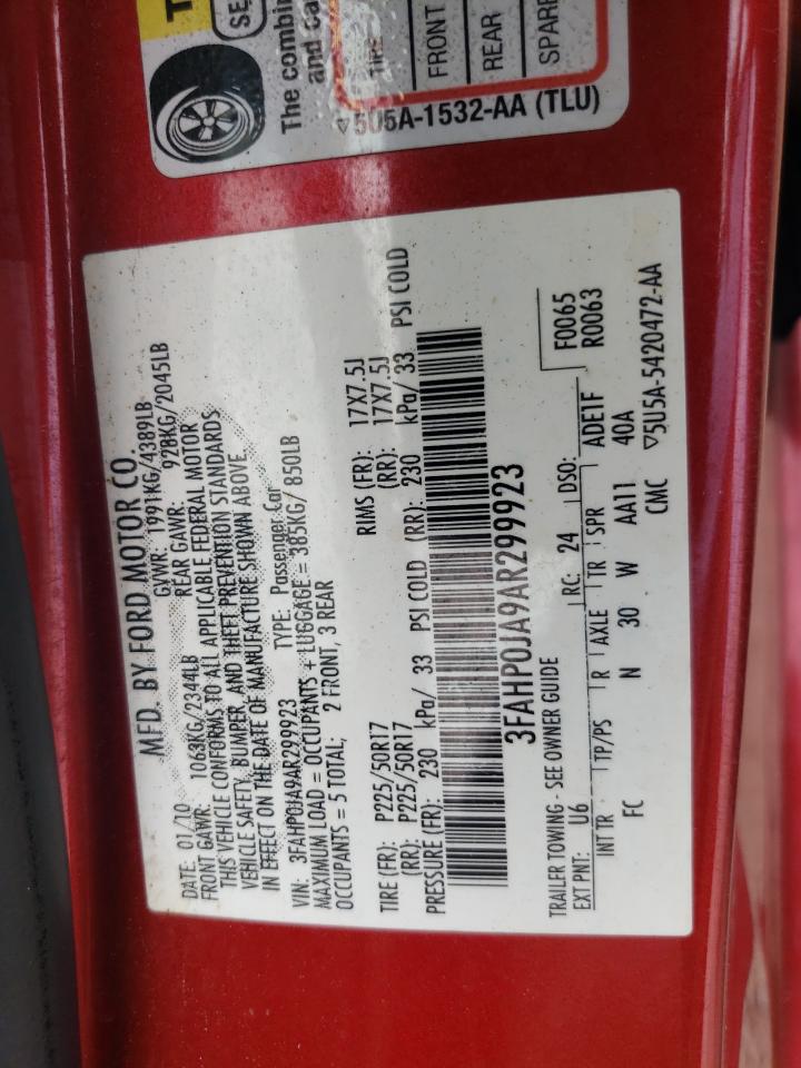 2010 Ford Fusion Sel VIN: 3FAHP0JA9AR299923 Lot: 64265064