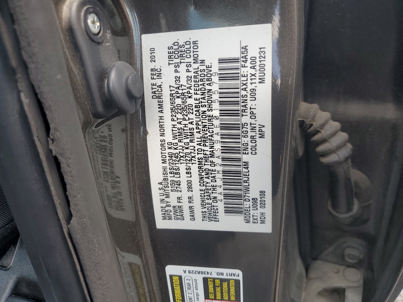 4A4JM2AS9AE015579 2010 Mitsubishi Endeavor Ls