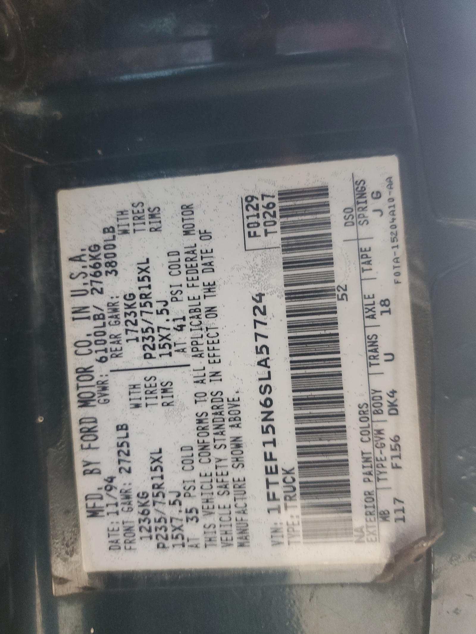 1FTEF15N6SLA57724 1995 Ford F150