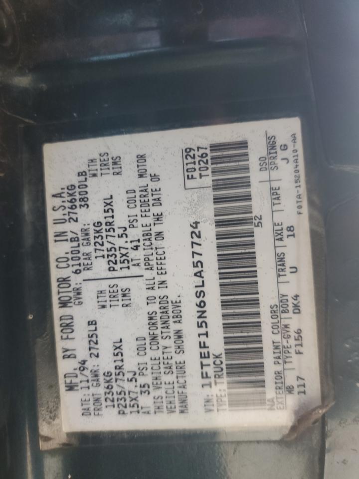 1995 Ford F150 VIN: 1FTEF15N6SLA57724 Lot: 65037494