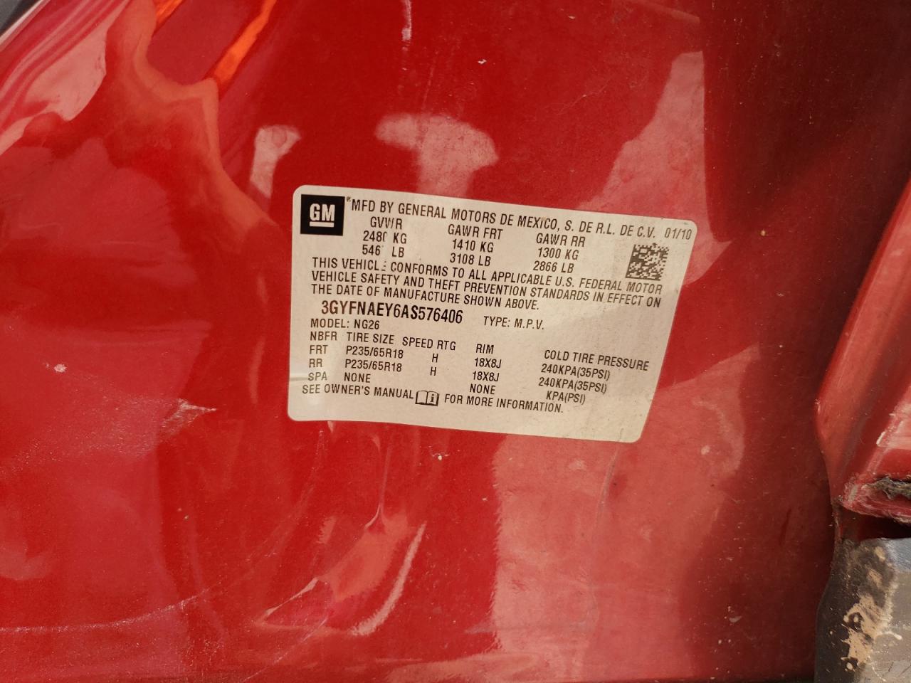 2010 Cadillac Srx Luxury Collection VIN: 3GYFNAEY6AS576406 Lot: 63502954