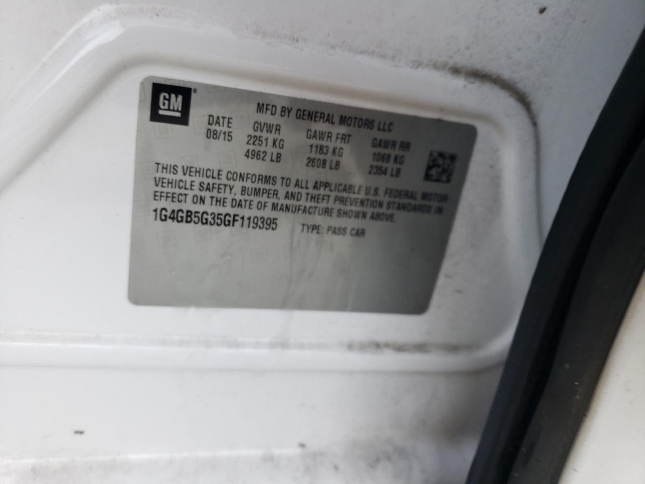 2016 Buick Lacrosse VIN: 1G4GB5G35GF119395 Lot: 63635614