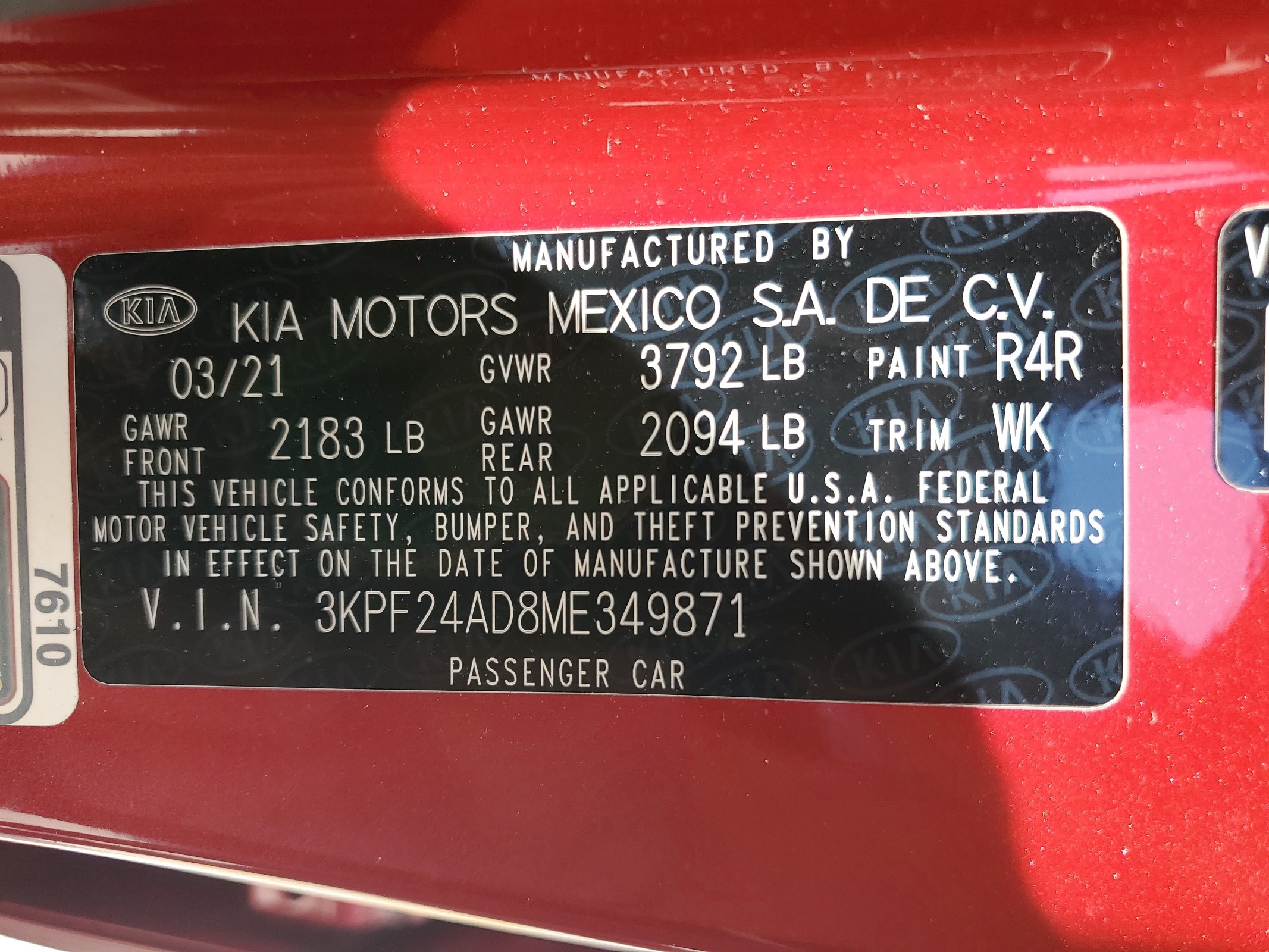 3KPF24AD8ME349871 2021 Kia Forte Fe