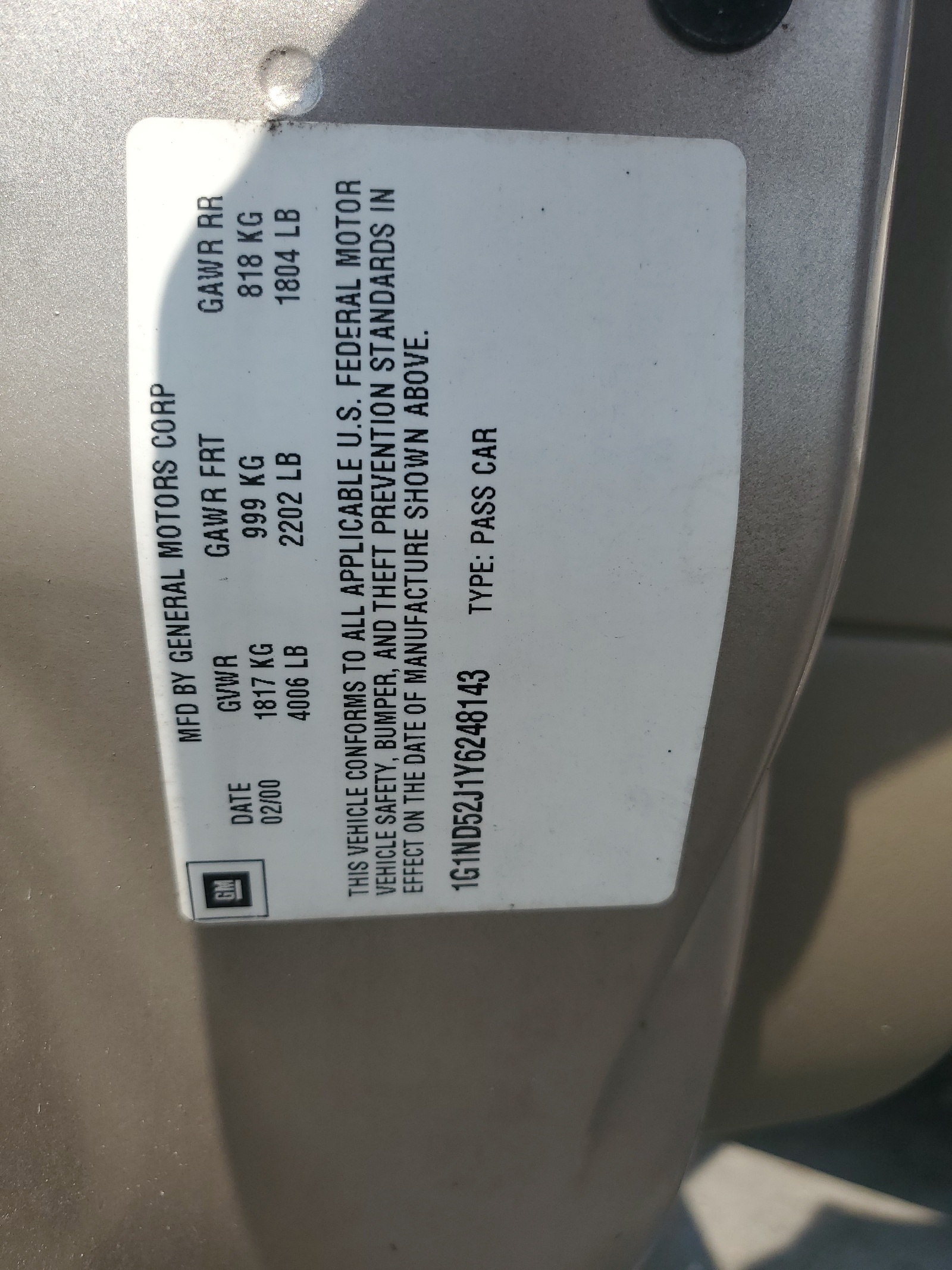 1G1ND52J1Y6248143 2000 Chevrolet Malibu