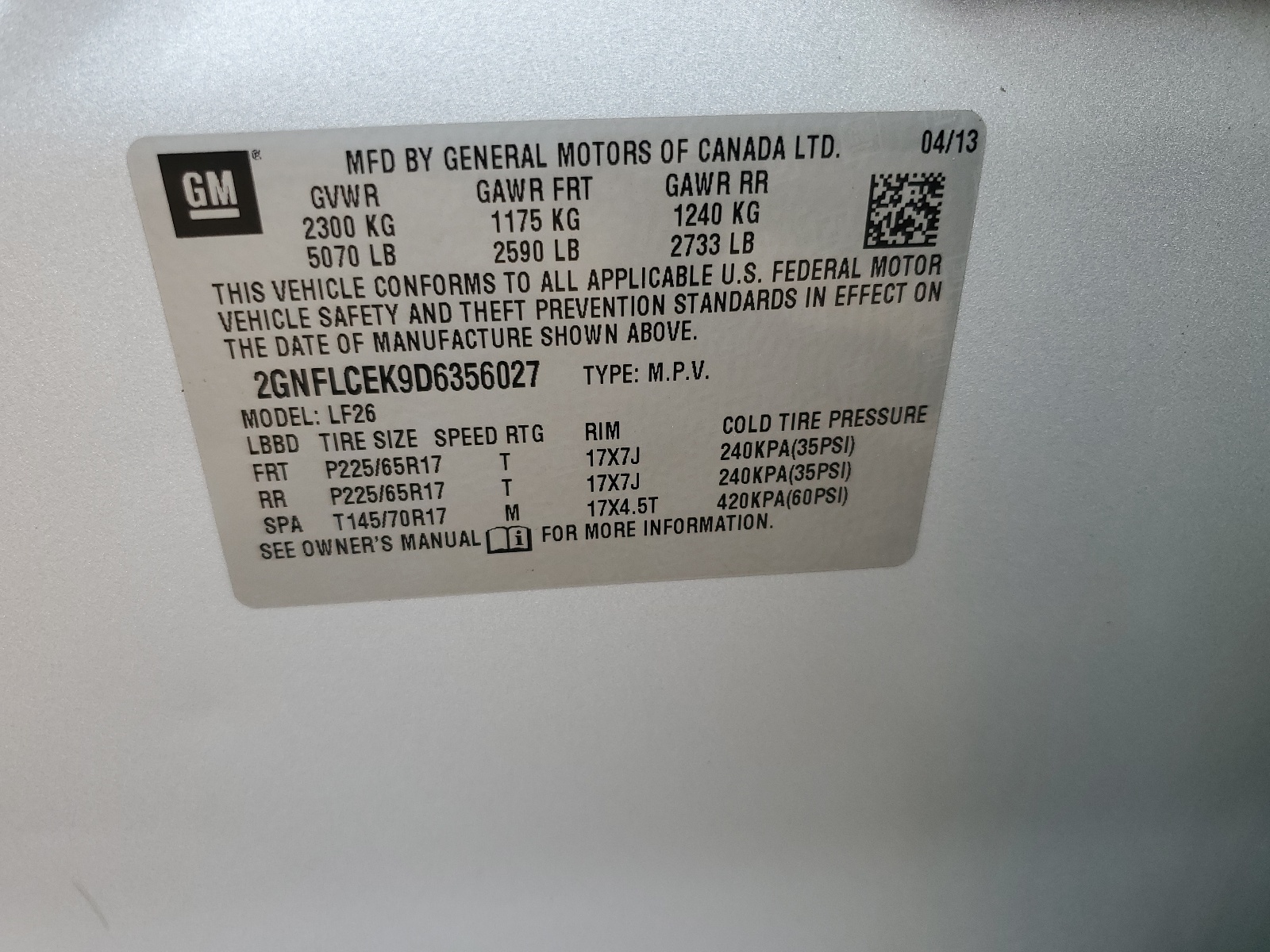 2GNFLCEK9D6356027 2013 Chevrolet Equinox Ls