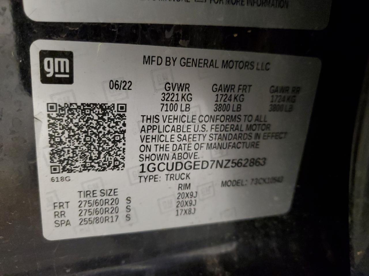 2022 Chevrolet Silverado K1500 Ltz VIN: 1GCUDGED7NZ562863 Lot: 61935974