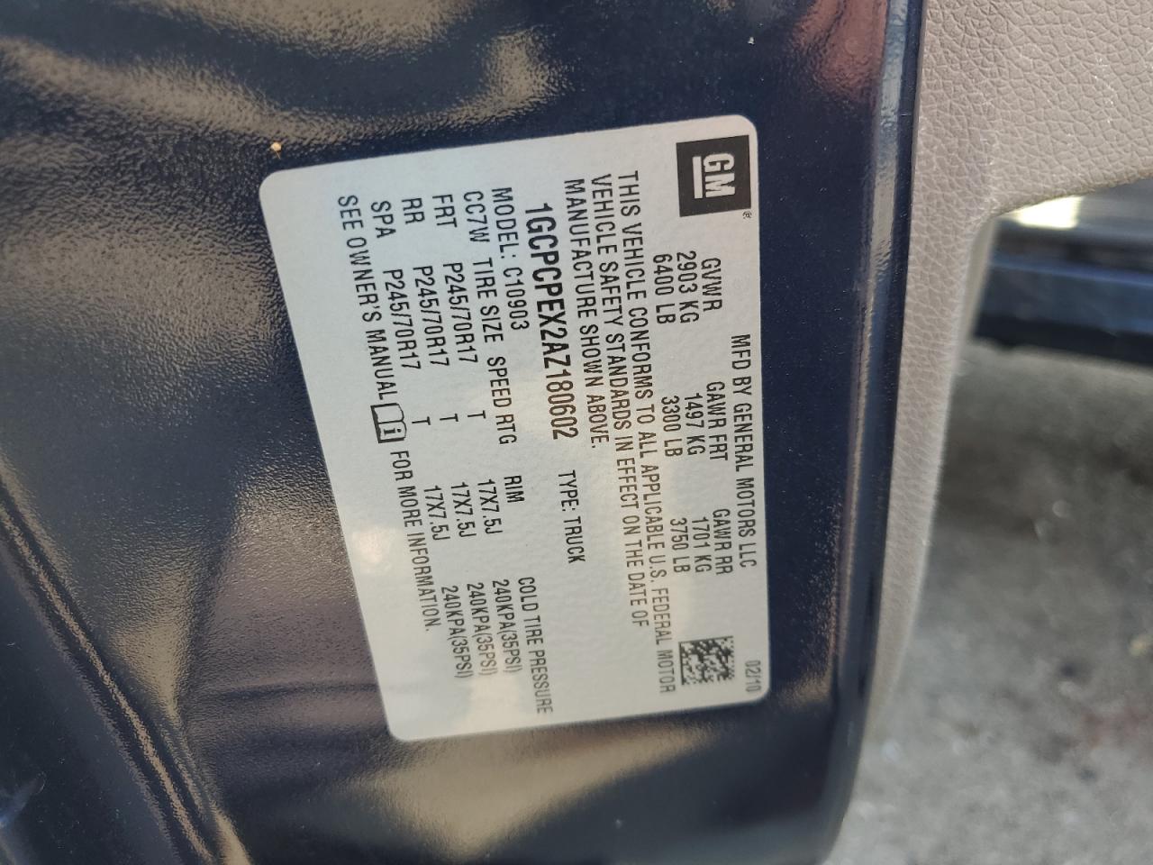 2010 Chevrolet Silverado C1500 VIN: 1GCPCPEX2AZ180602 Lot: 61622614