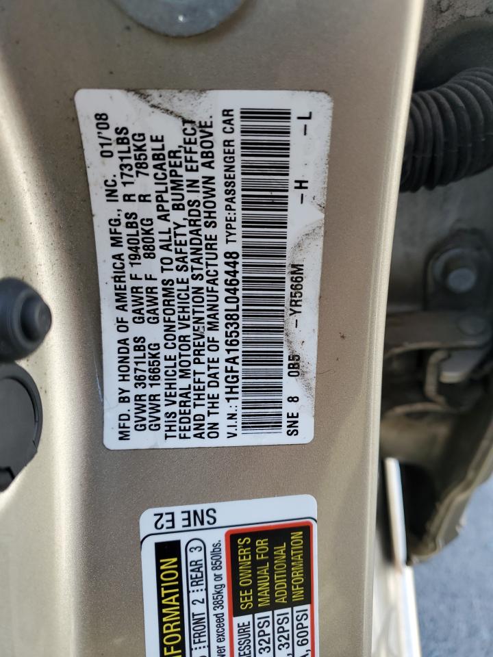 2008 Honda Civic Lx VIN: 1HGFA16538L046448 Lot: 64164354