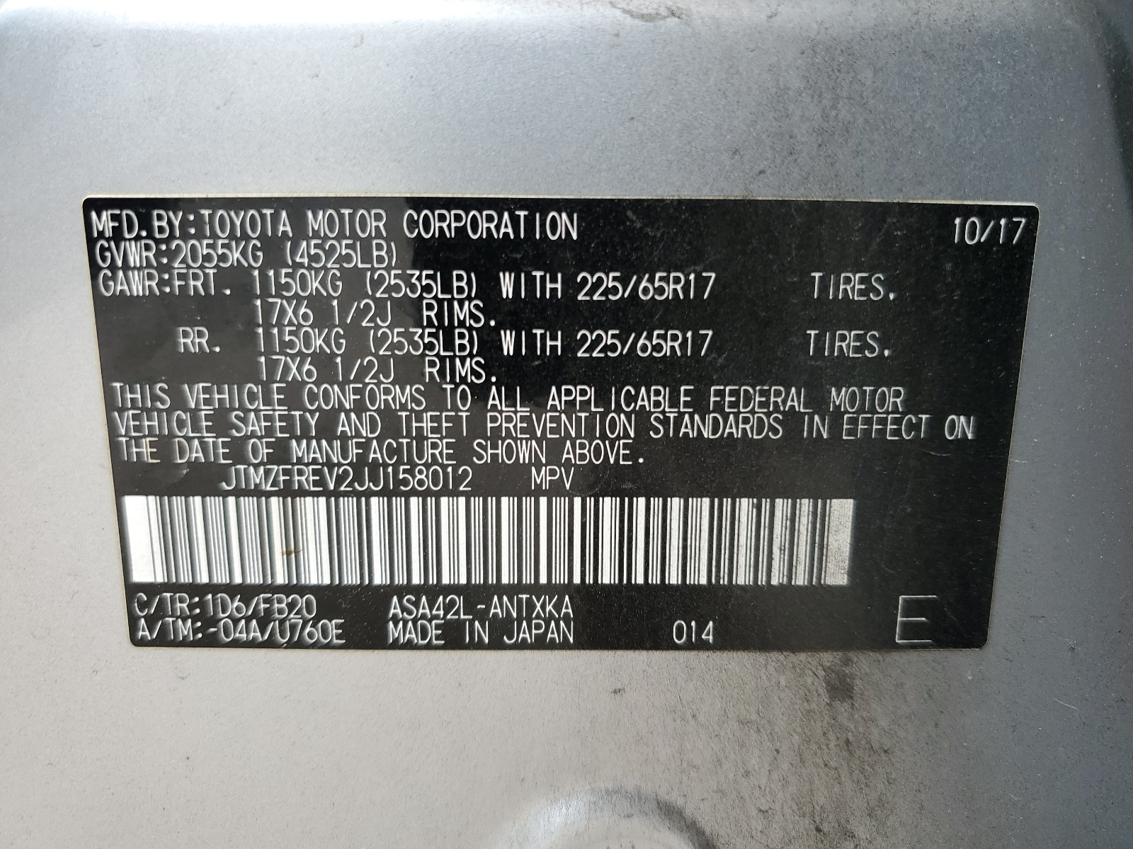 JTMZFREV2JJ158012 2018 Toyota Rav4 Le