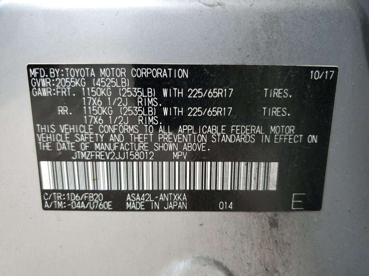 2018 Toyota Rav4 Le VIN: JTMZFREV2JJ158012 Lot: 65238144