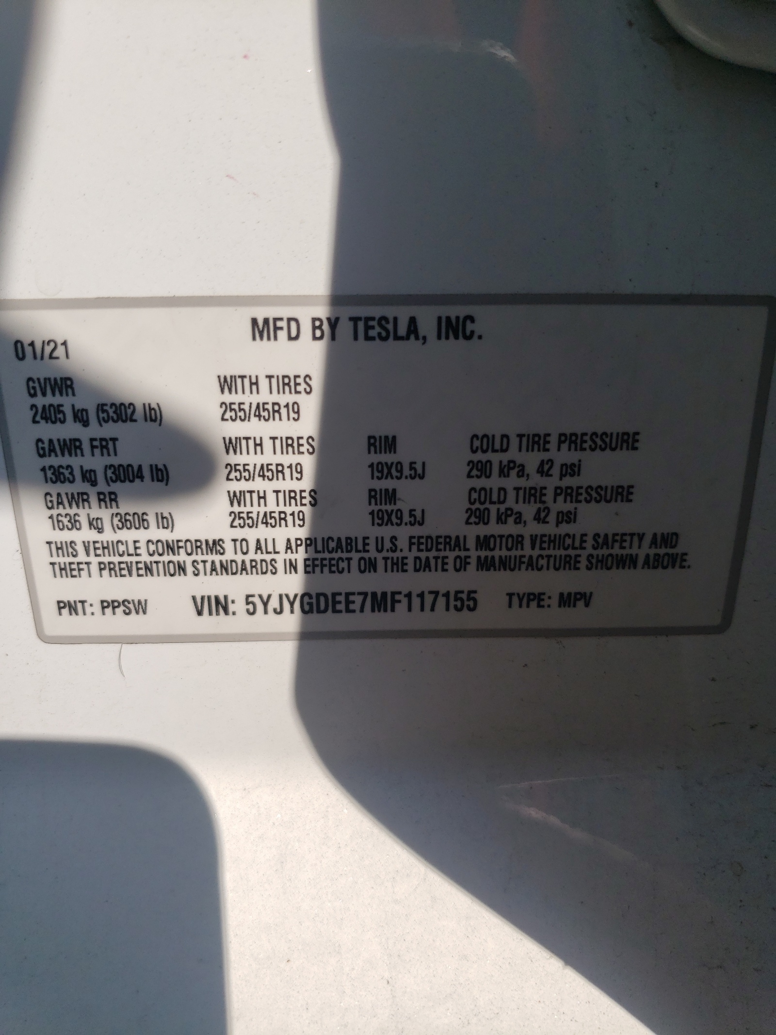 5YJYGDEE7MF117155 2021 Tesla Model Y